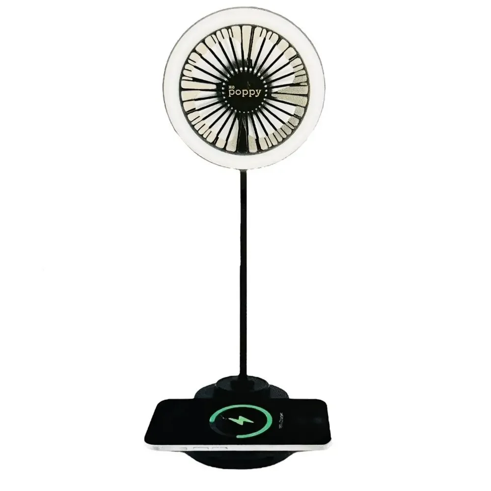NEW Poppy FAN LAMP WIRELESS CHARGER 3in1 Flexible Neck LED Ring Light USB